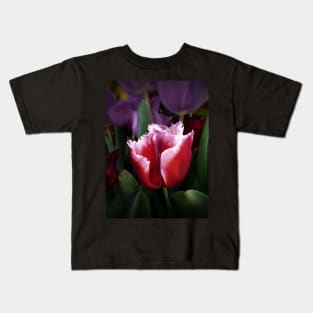 Fringed Pink and White Tulip Kids T-Shirt
